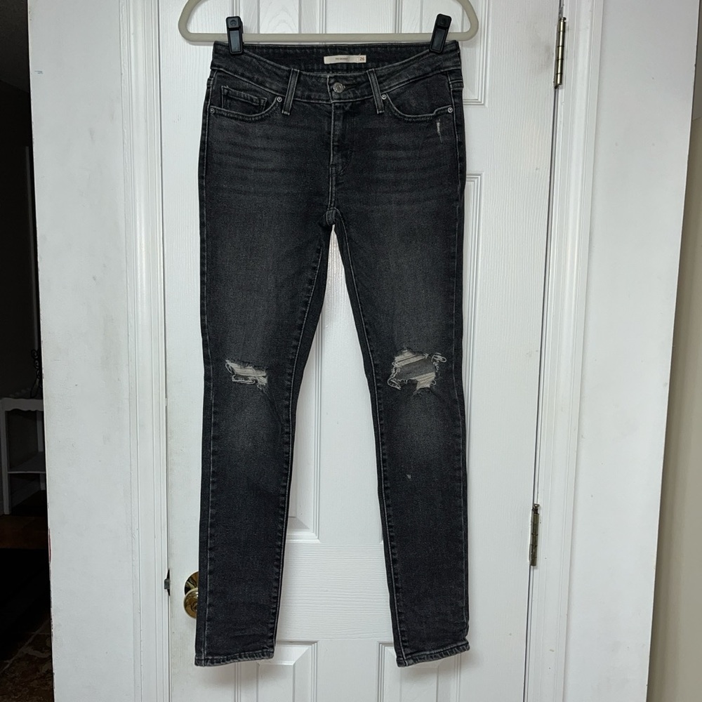 Levi’s 711 Skinny Charcoal-Black Distressed Denim Jeans